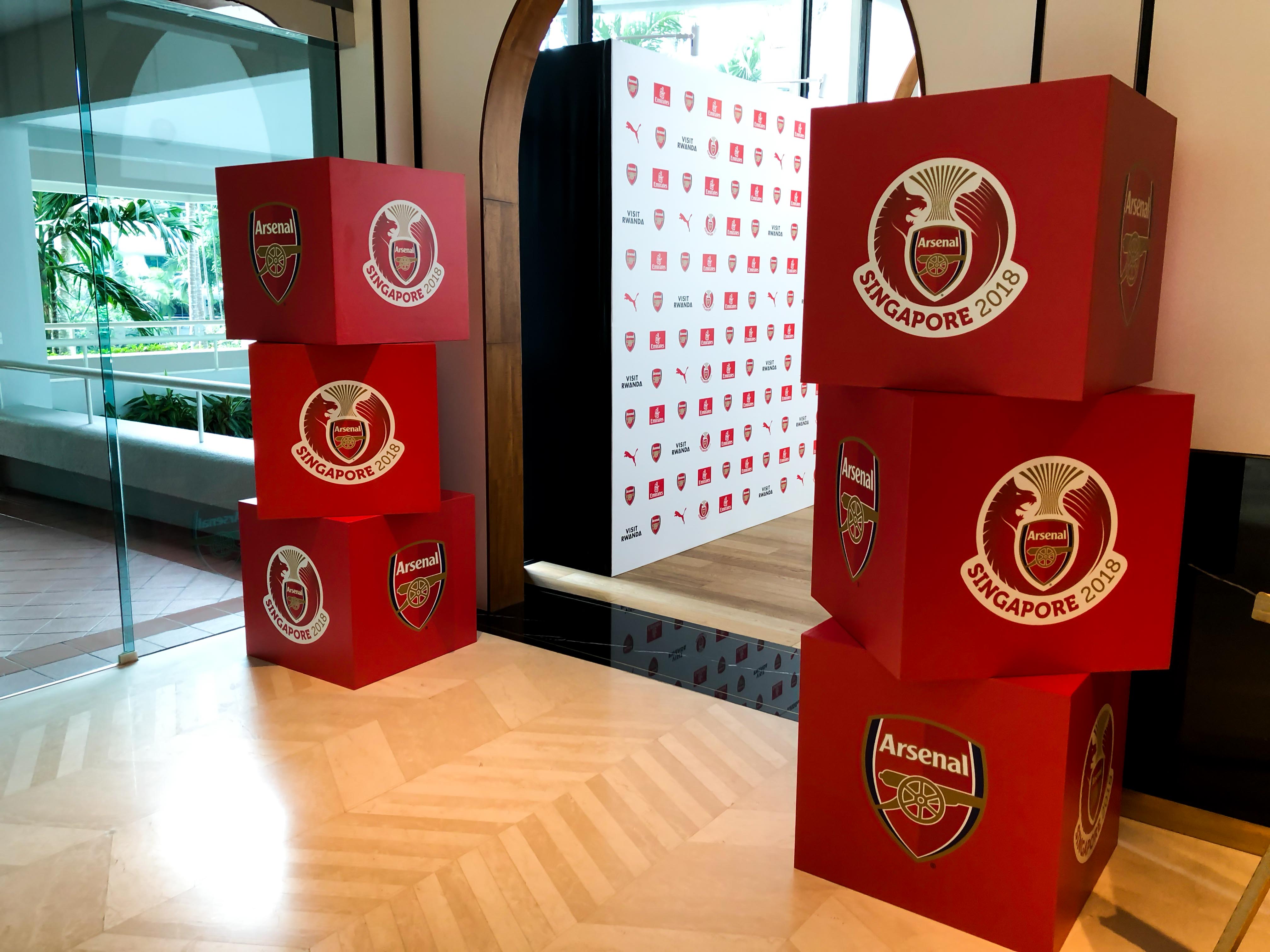 Arsenal branding cubes at the Shangri La Hotel